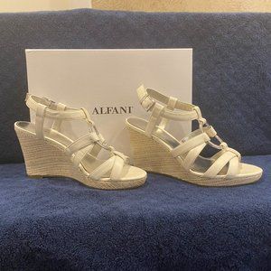 Alfani | White Leather Slingback Wedge Sandle | 7.5M | Like New | In Box